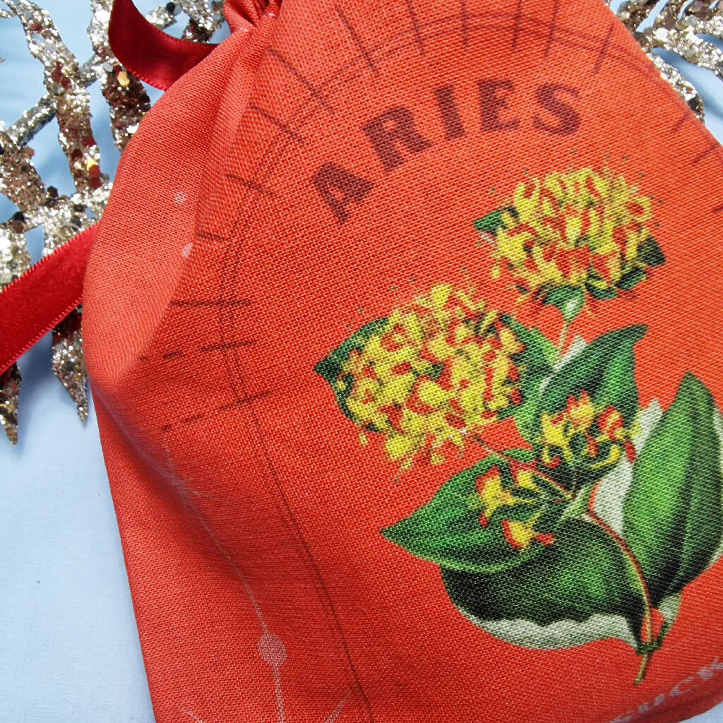 Aries Honeysuckle Birth Flower Gift Pouch in Red - Image 4