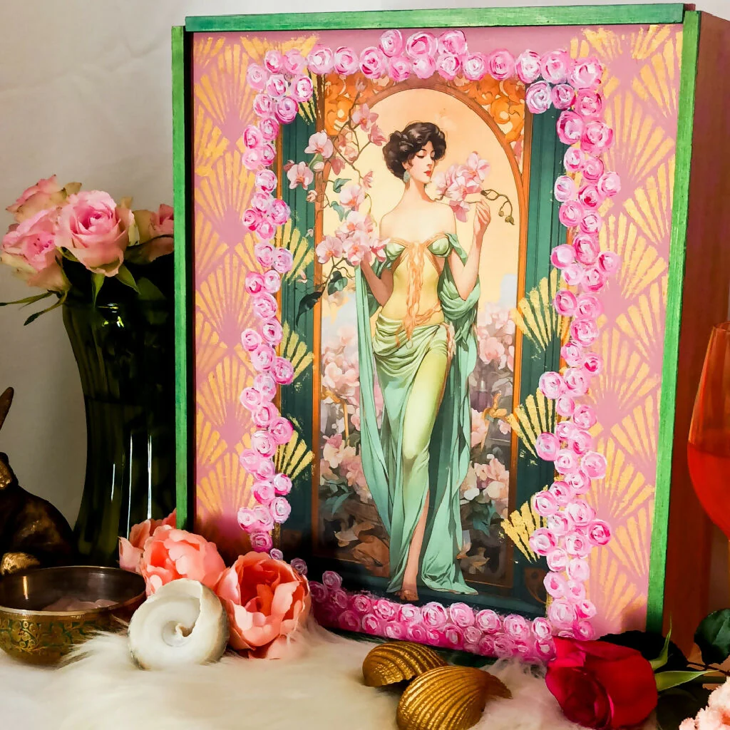 ART NOUVEAU DECOUPAGED WINE CADDY & KEEPSAKE BOX - Image 2