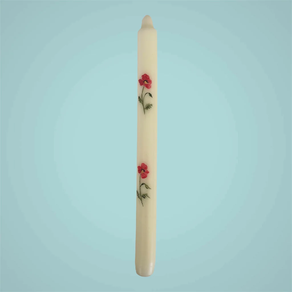 August Birth Flower Candle - Hand Painted Poppy Candle with Gold Coloured Metal Holder - Image 3