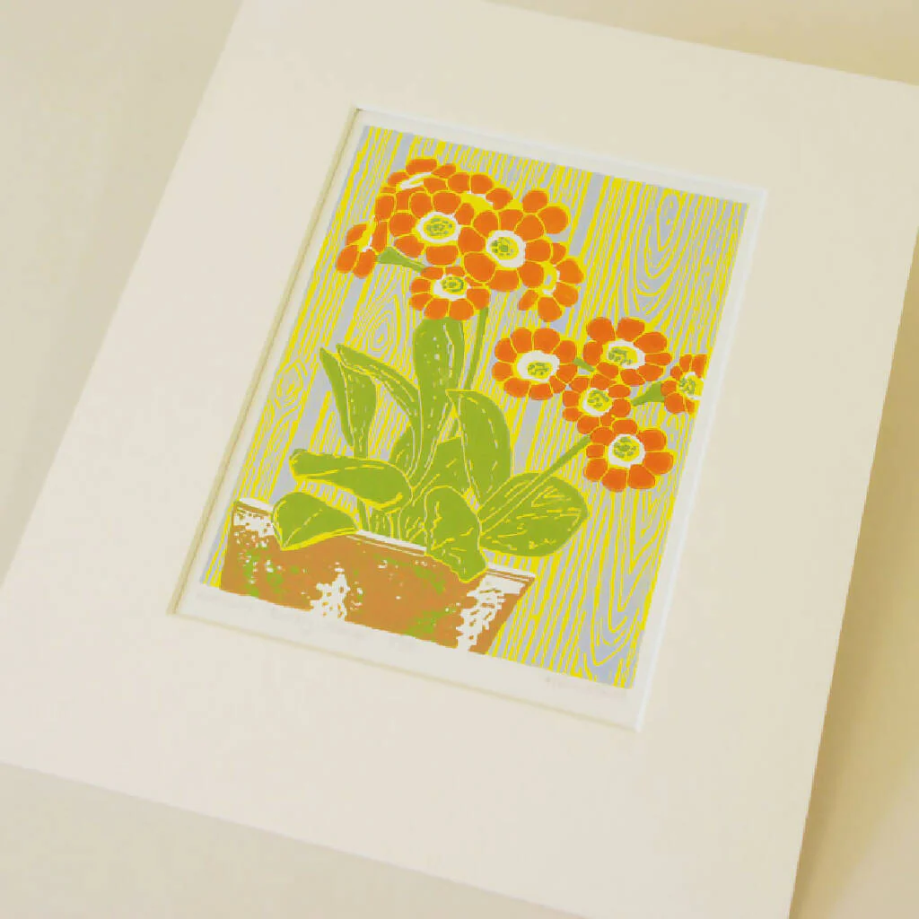 Auricula Autumn Raspberry - Limited Edition - Original Linocut Print - Image 3