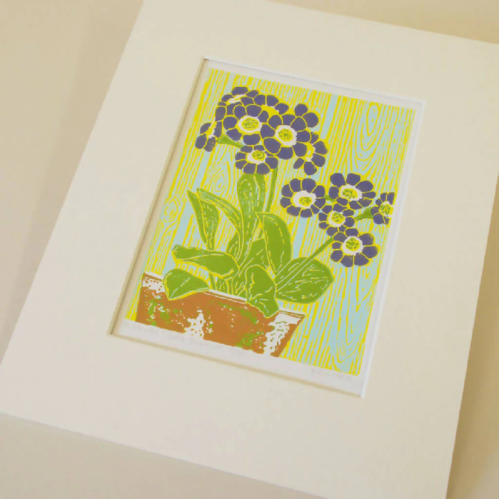 Auricula Autumn Raspberry - Limited Edition - Original Linocut Print - Image 4