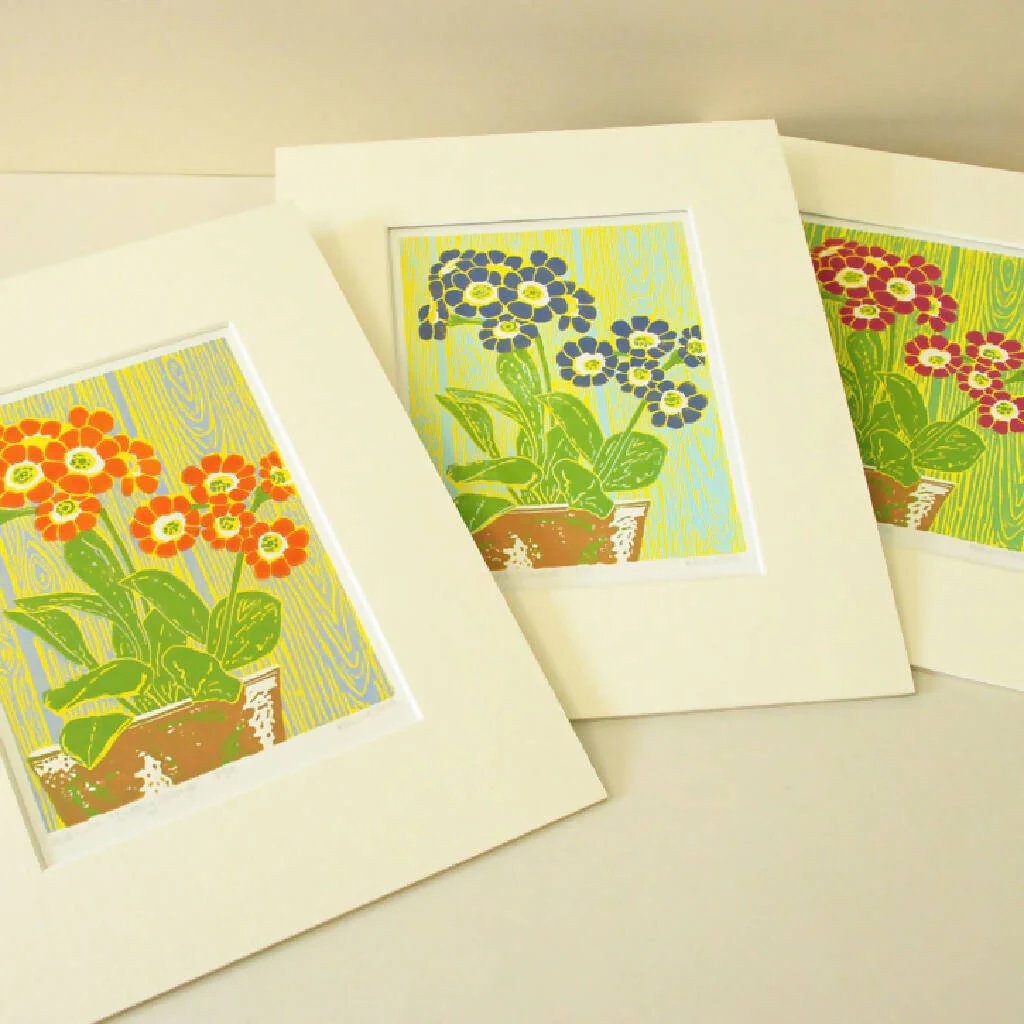 Auricula Autumn Raspberry - Limited Edition - Original Linocut Print - Image 5