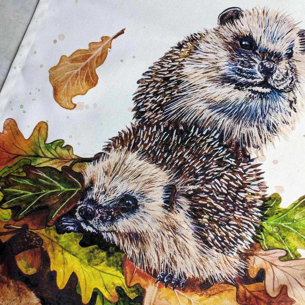 Autumn Hedgehogs Cotton Tea Towel - Image 4