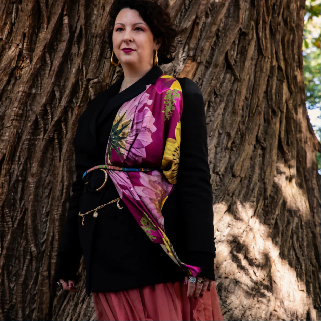 Autumn pure silk scarf, pink 74cm square