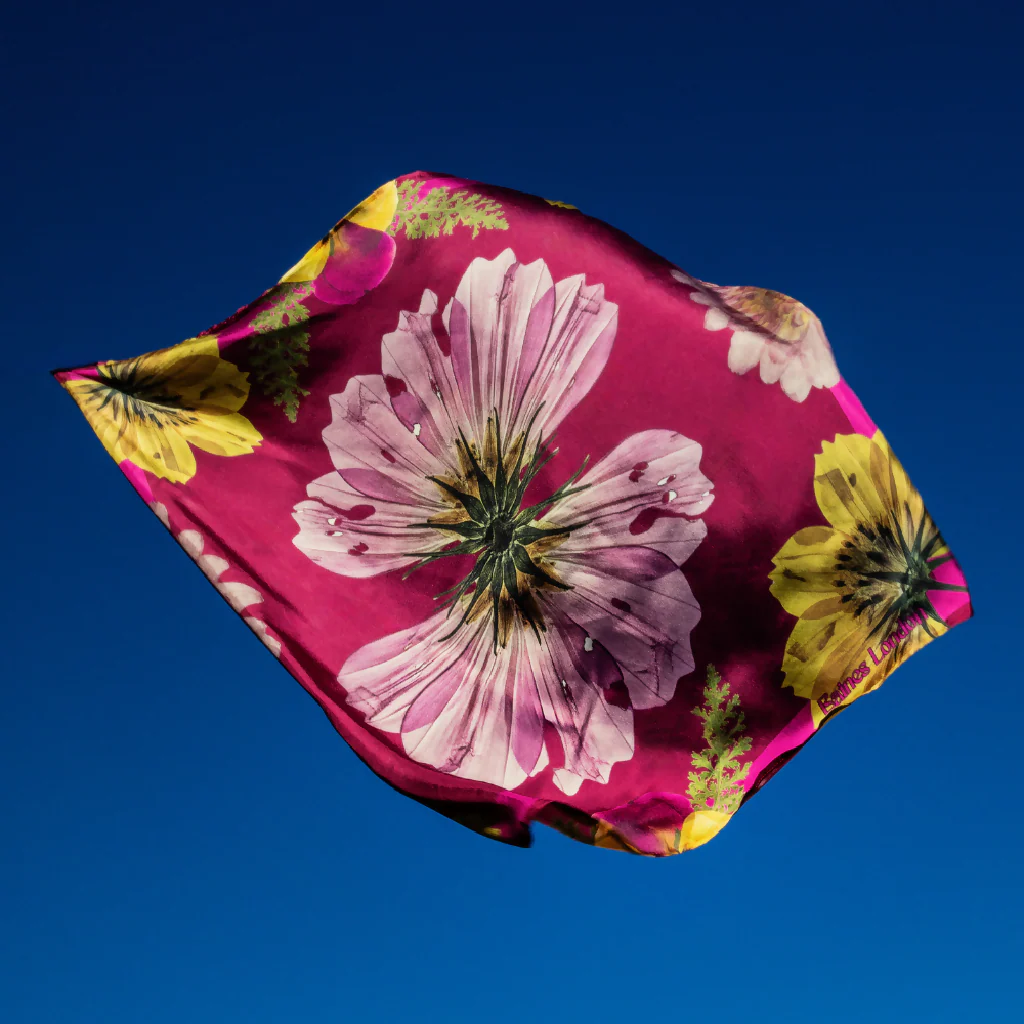 Autumn pure silk scarf, pink 74cm square - Image 2