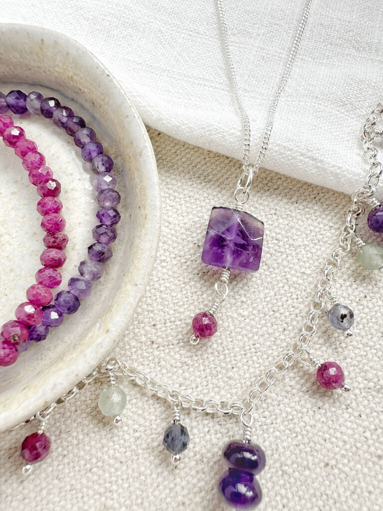 Autumn Token Pendant Necklace with Amethyst and Ruby - Image 5
