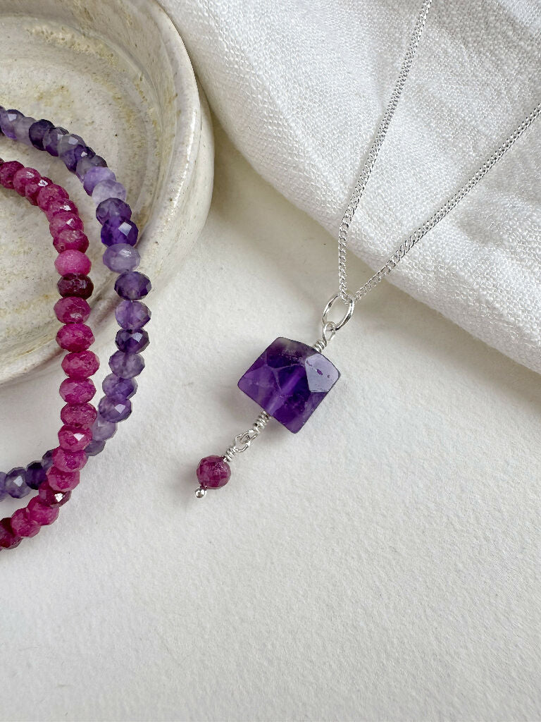 Autumn Token Pendant Necklace with Amethyst and Ruby - Image 7