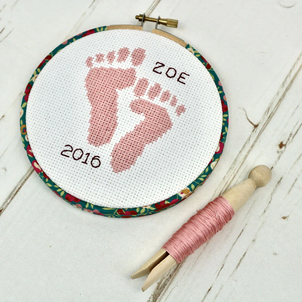 Pink 'Baby Feet' Cross Stitch Hoop Kit - Image 10