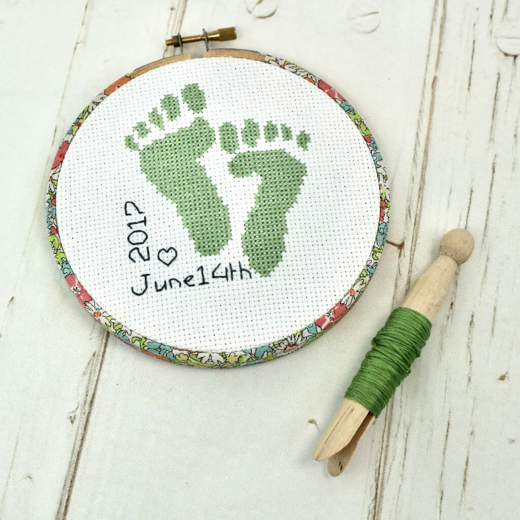 Pink 'Baby Feet' Cross Stitch Hoop Kit - Image 2