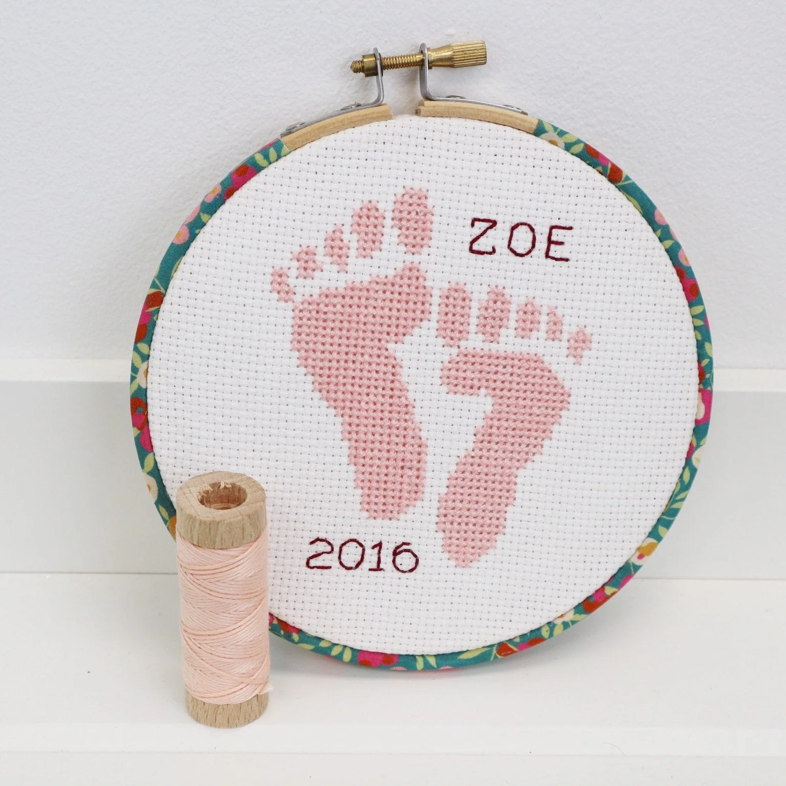 Pink 'Baby Feet' Cross Stitch Hoop Kit - Image 9