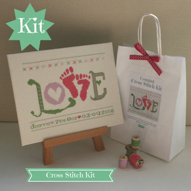 Baby Girl Cross Stitch Kit. 'Love' Baby Feet Pink - Image 3