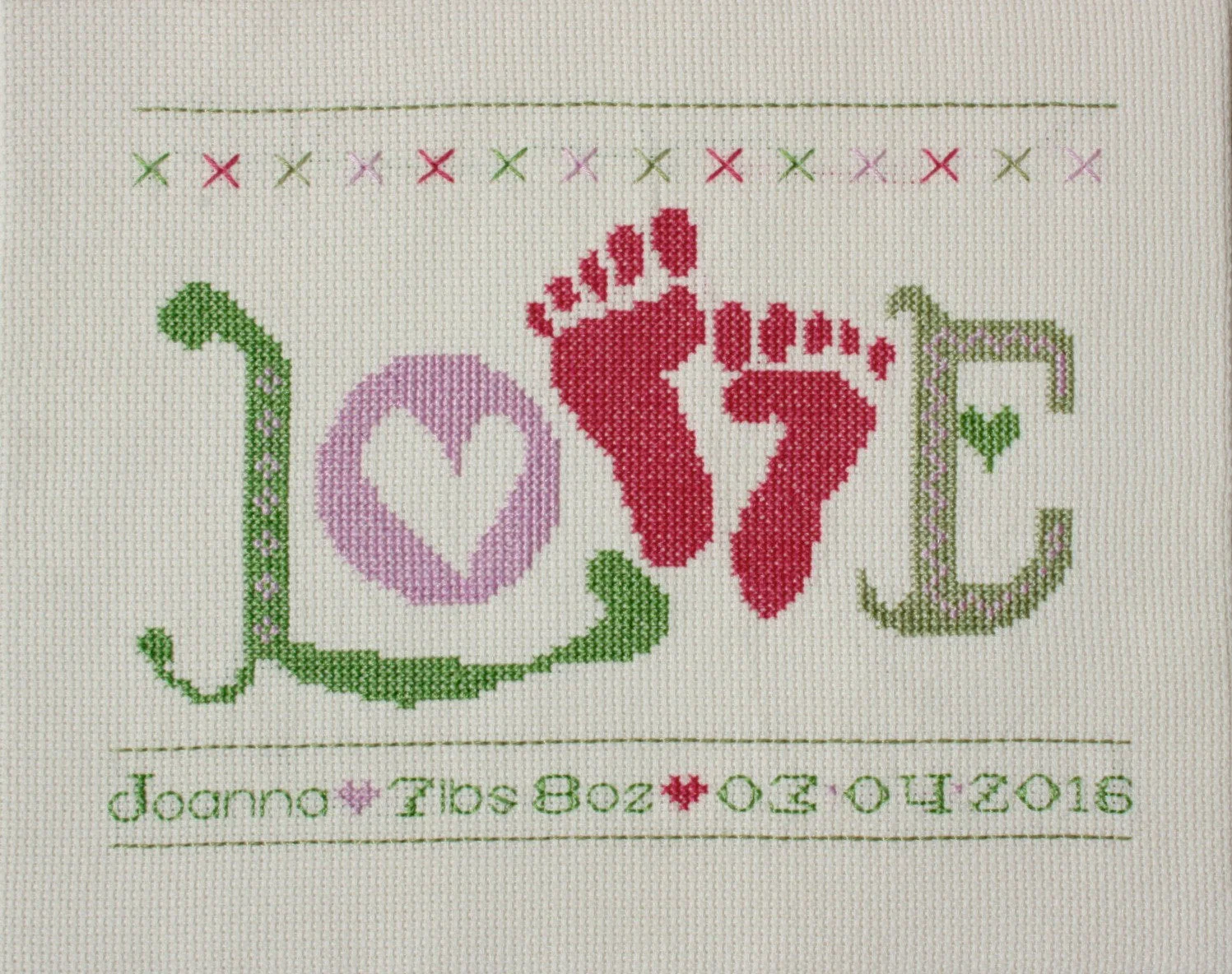 Baby Girl Cross Stitch Kit. 'Love' Baby Feet Pink - Image 4