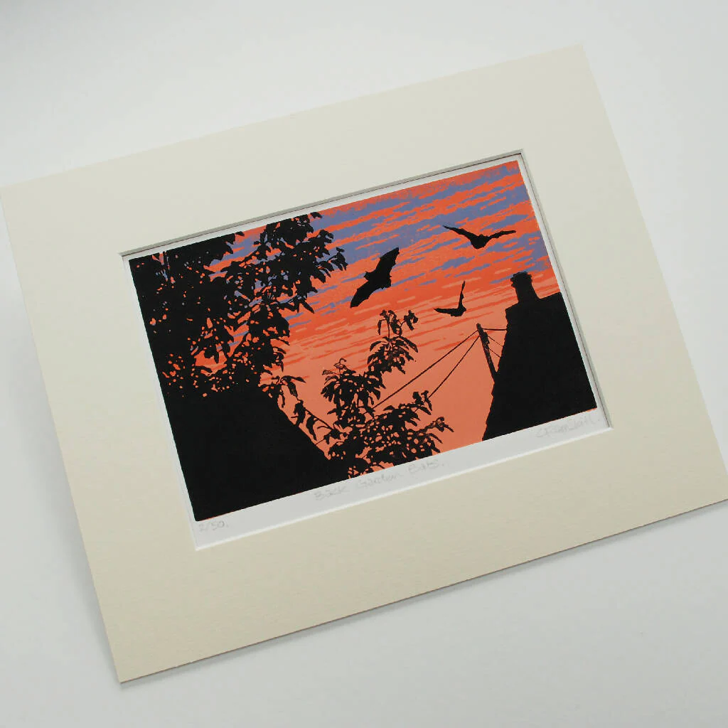 Back Garden Bats - Limited Edition - Original Linocut Print - Image 2