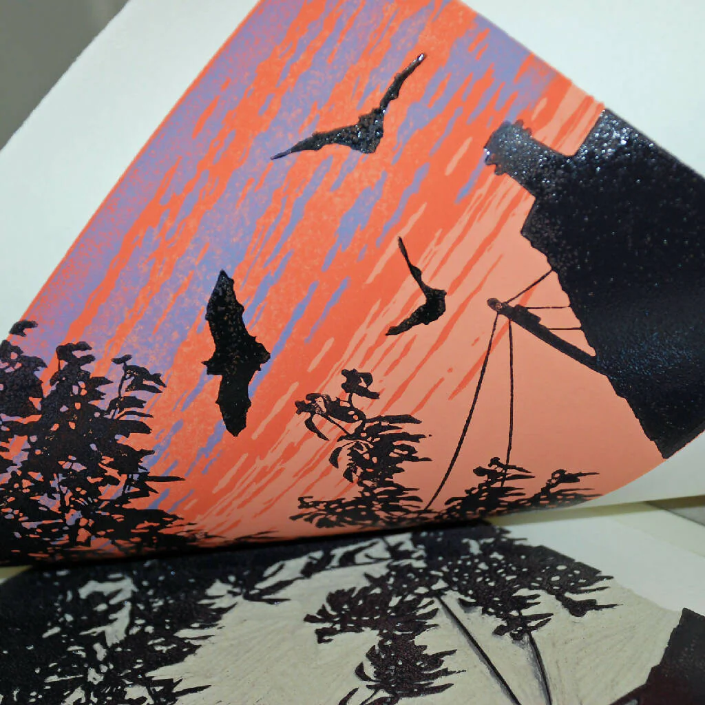 Back Garden Bats - Limited Edition - Original Linocut Print - Image 3