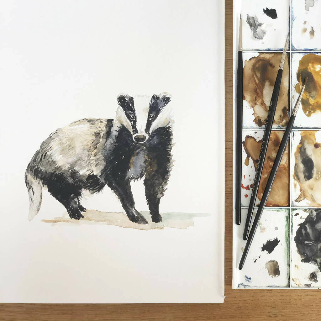 Badger Watercolour Art Print - Image 2