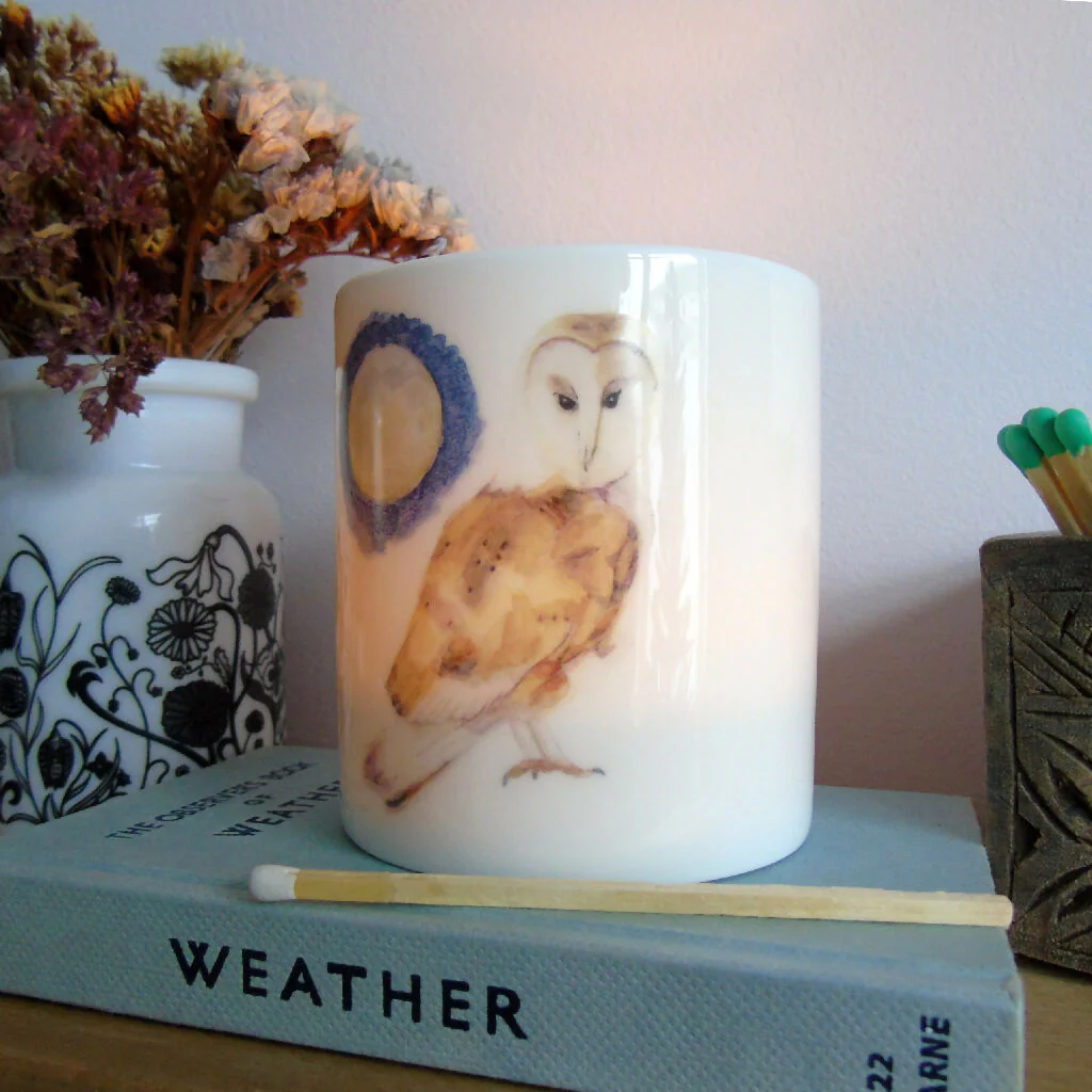 Barn Owl and Full Moon Bone China Candle Holder - Image 3