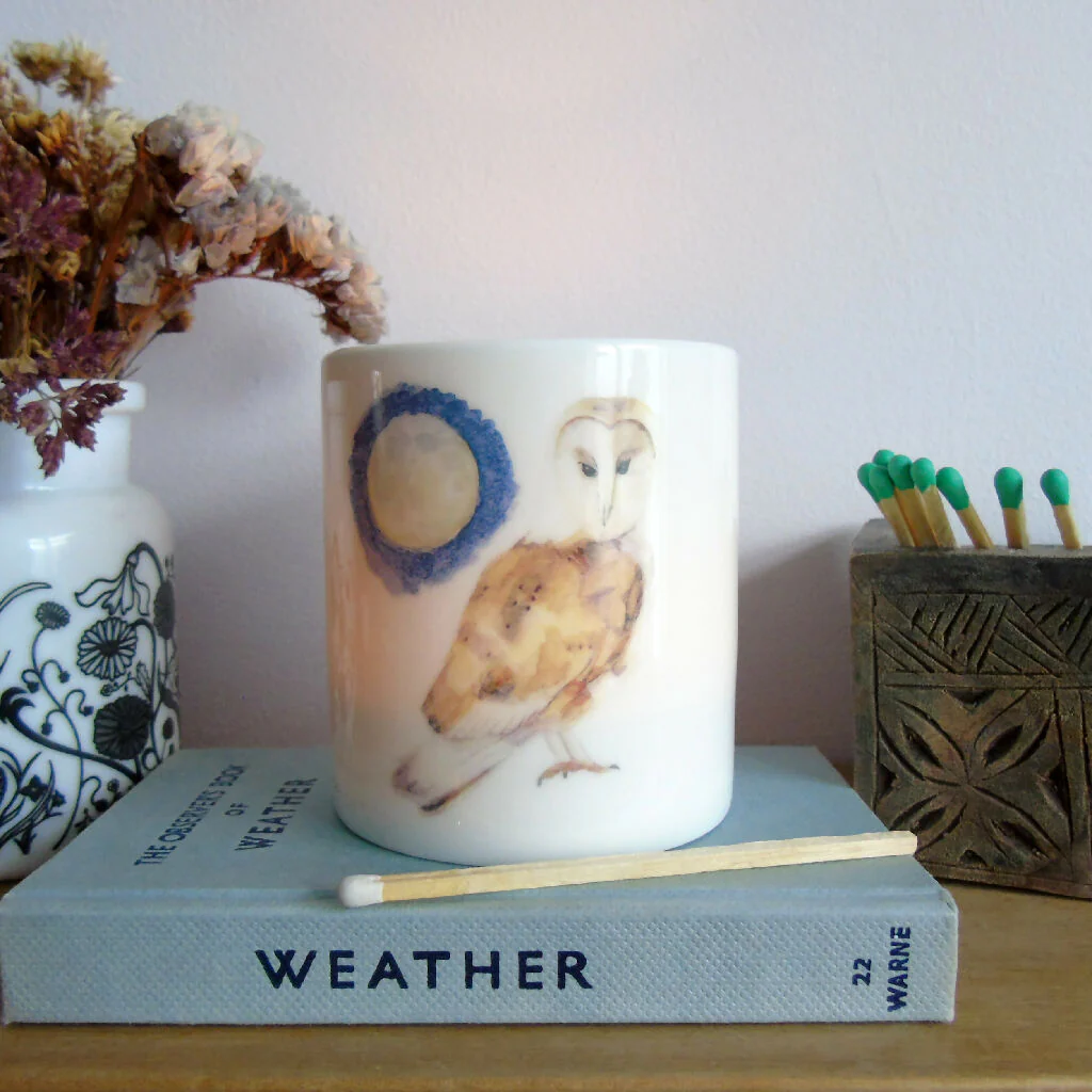 Barn Owl and Full Moon Bone China Candle Holder - Image 5