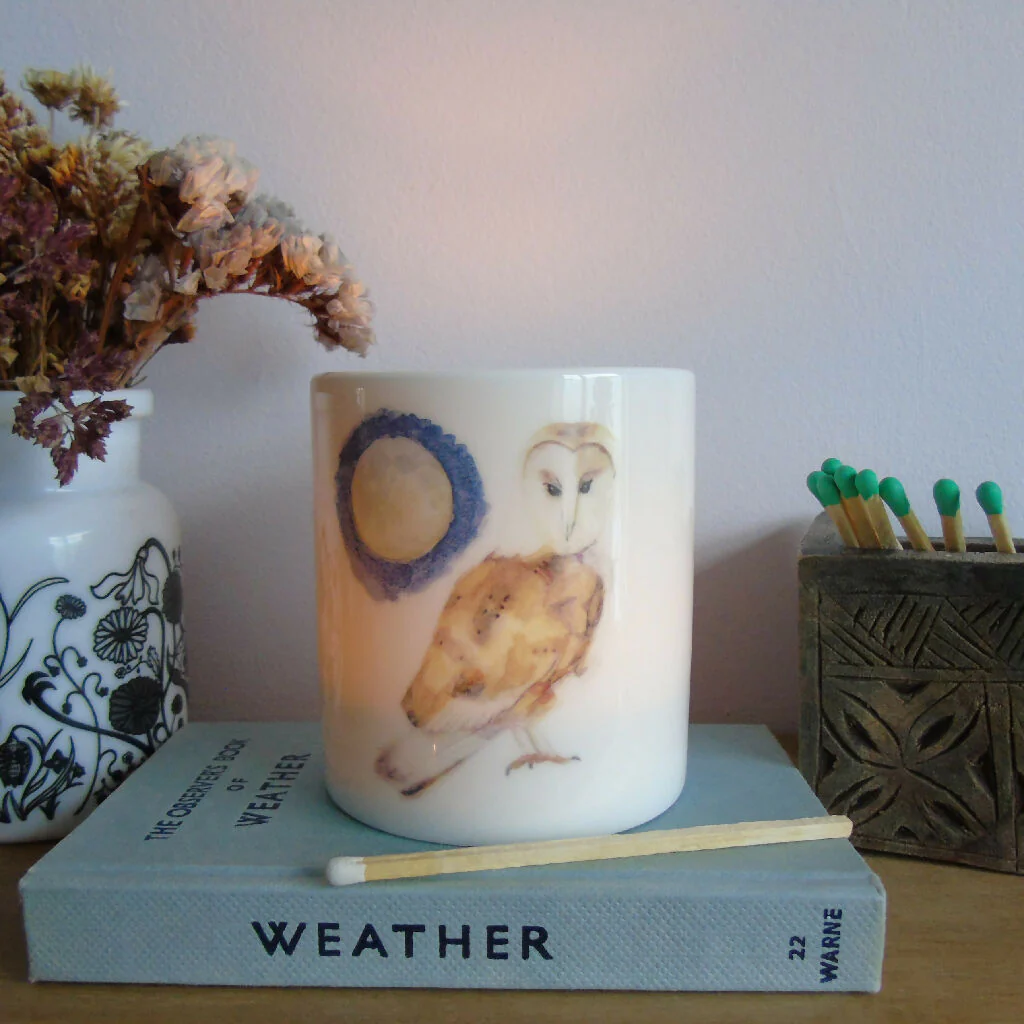 Barn Owl and Full Moon Bone China Candle Holder - Image 7