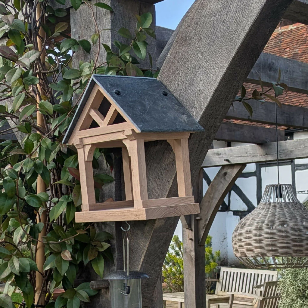 Barn Style Oak Bird Table with Slate Roof