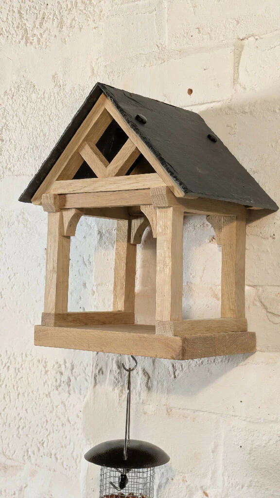 Barn Style Oak Bird Table with Slate Roof - Image 6