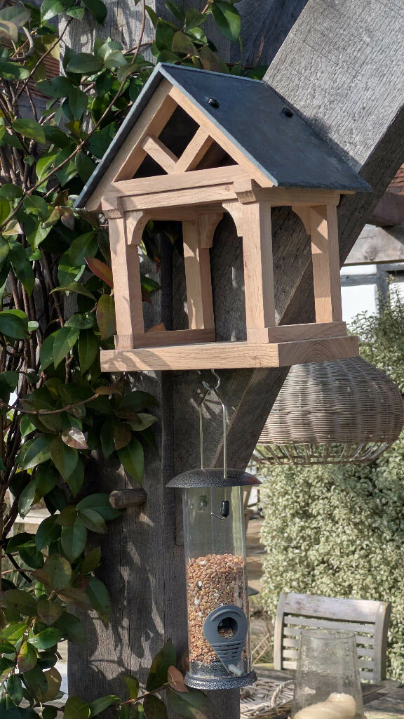 Barn Style Oak Bird Table with Slate Roof - Image 7