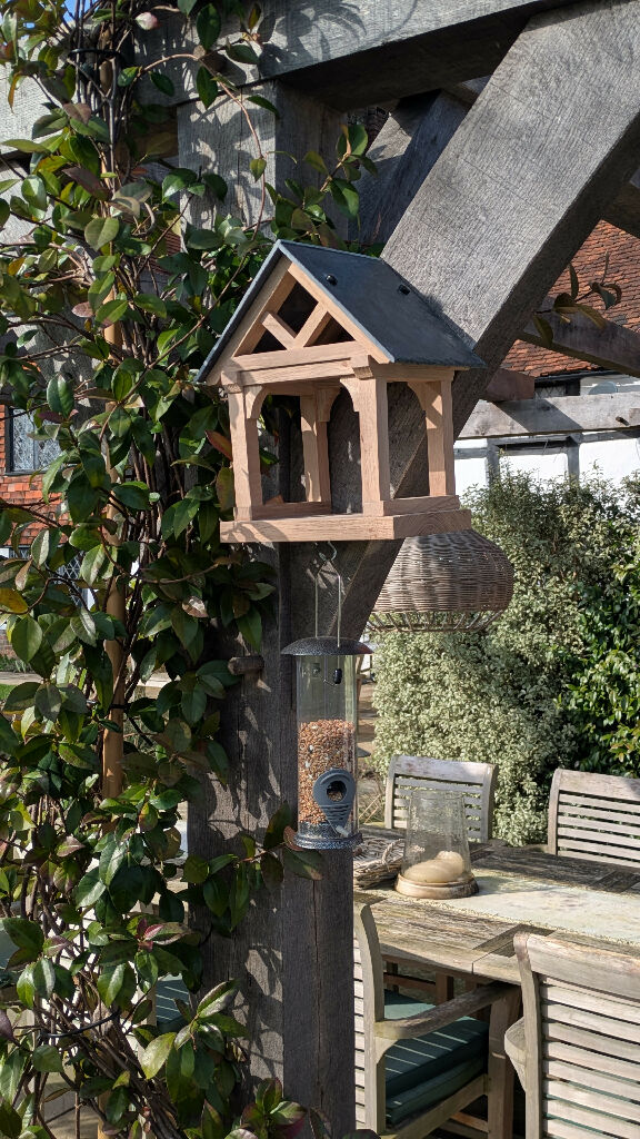 Barn Style Oak Bird Table with Slate Roof - Image 8