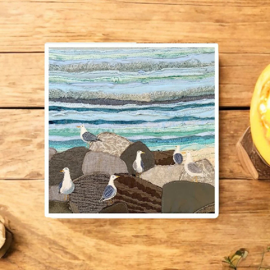 Beach Gulls Ceramic Coaster