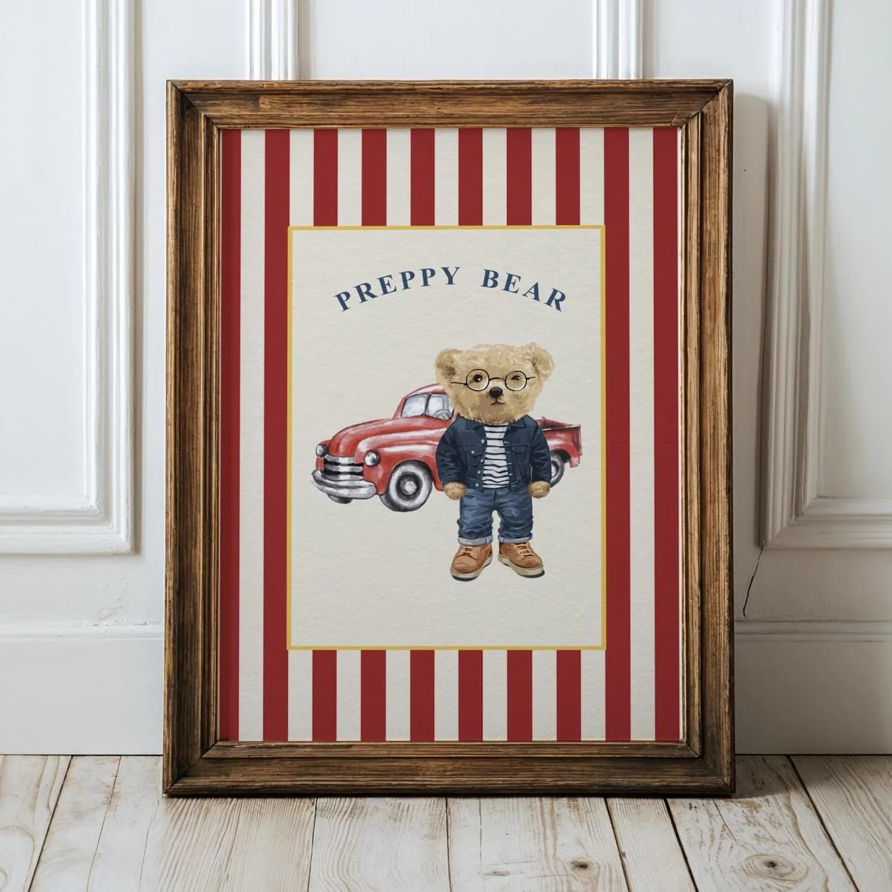 Bear Artwork Preppy Bear Print Cute Bear Striped Art - Image 4