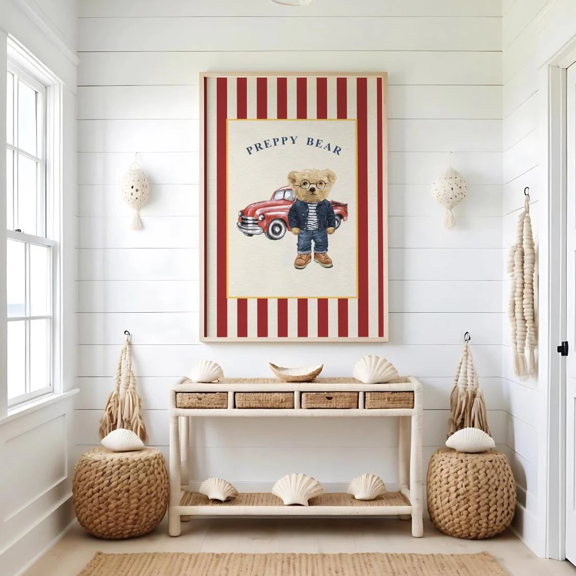 Bear Artwork Preppy Bear Print Cute Bear Striped Art - Image 5