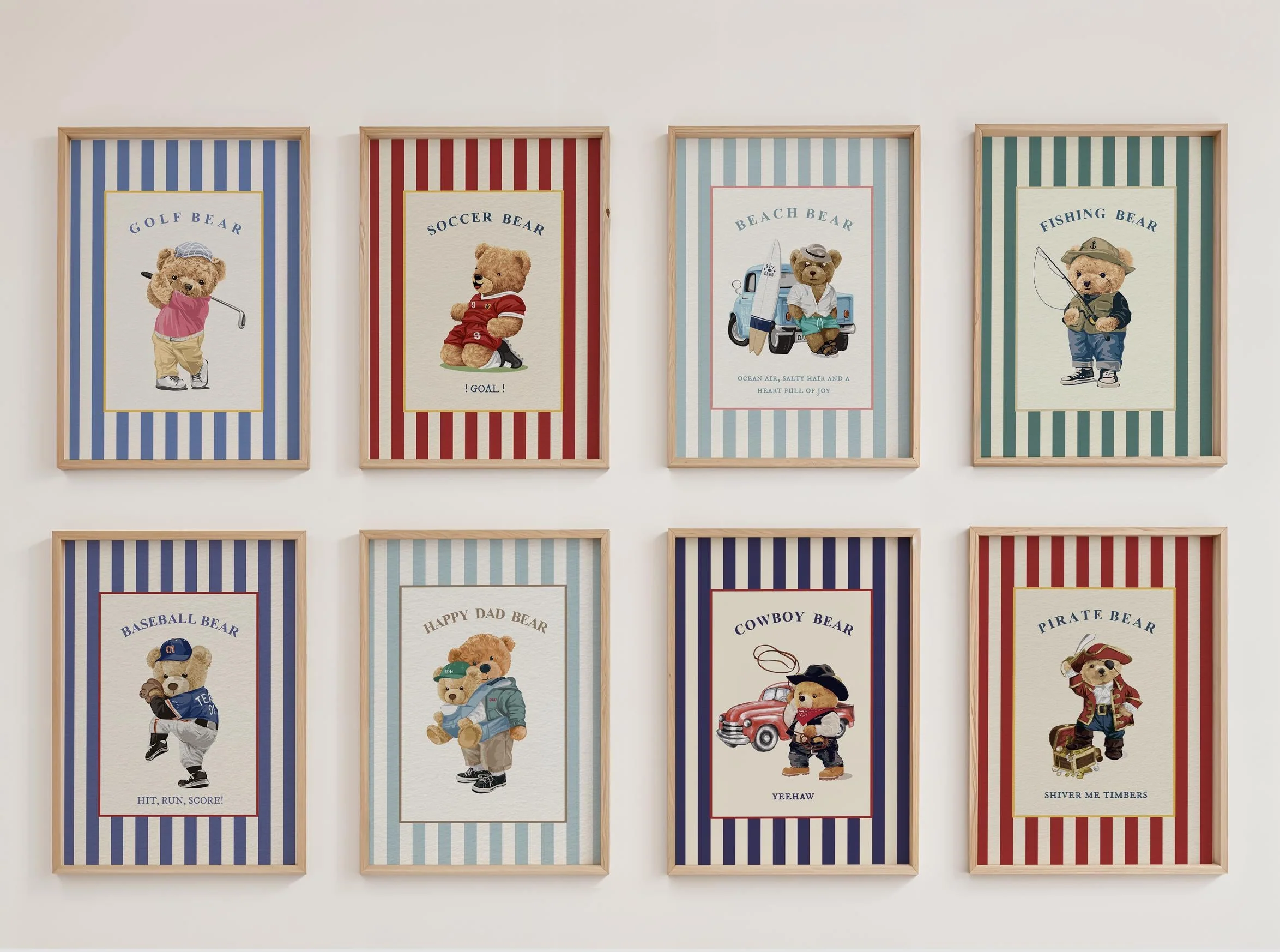 Bear Artwork Preppy Bear Print Cute Bear Striped Art - Image 6