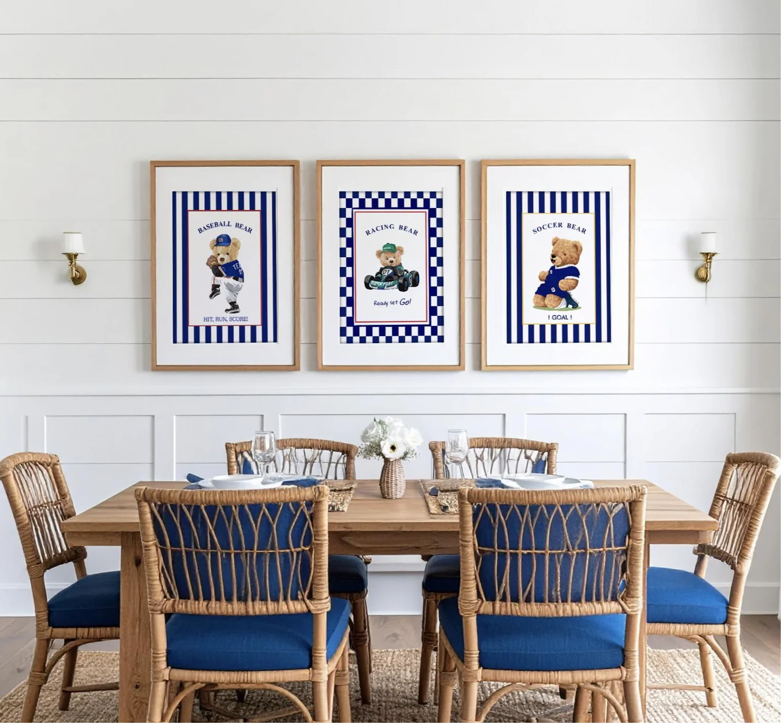 Bear Wall Art Set of 3 Striped Artwork Sport Themed Prints - Image 10