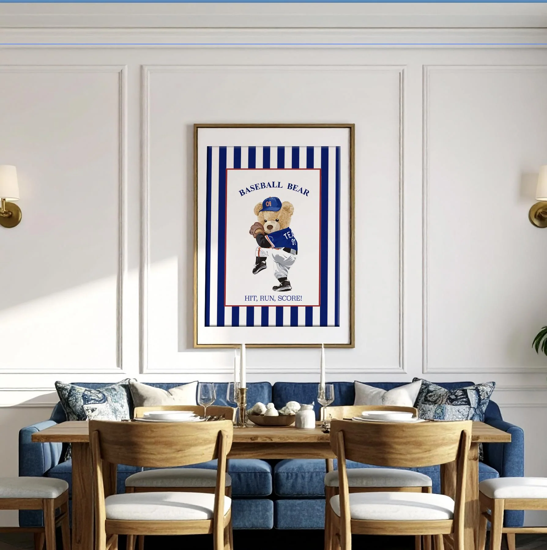 Bear Wall Art Set of 3 Striped Artwork Sport Themed Prints - Image 5