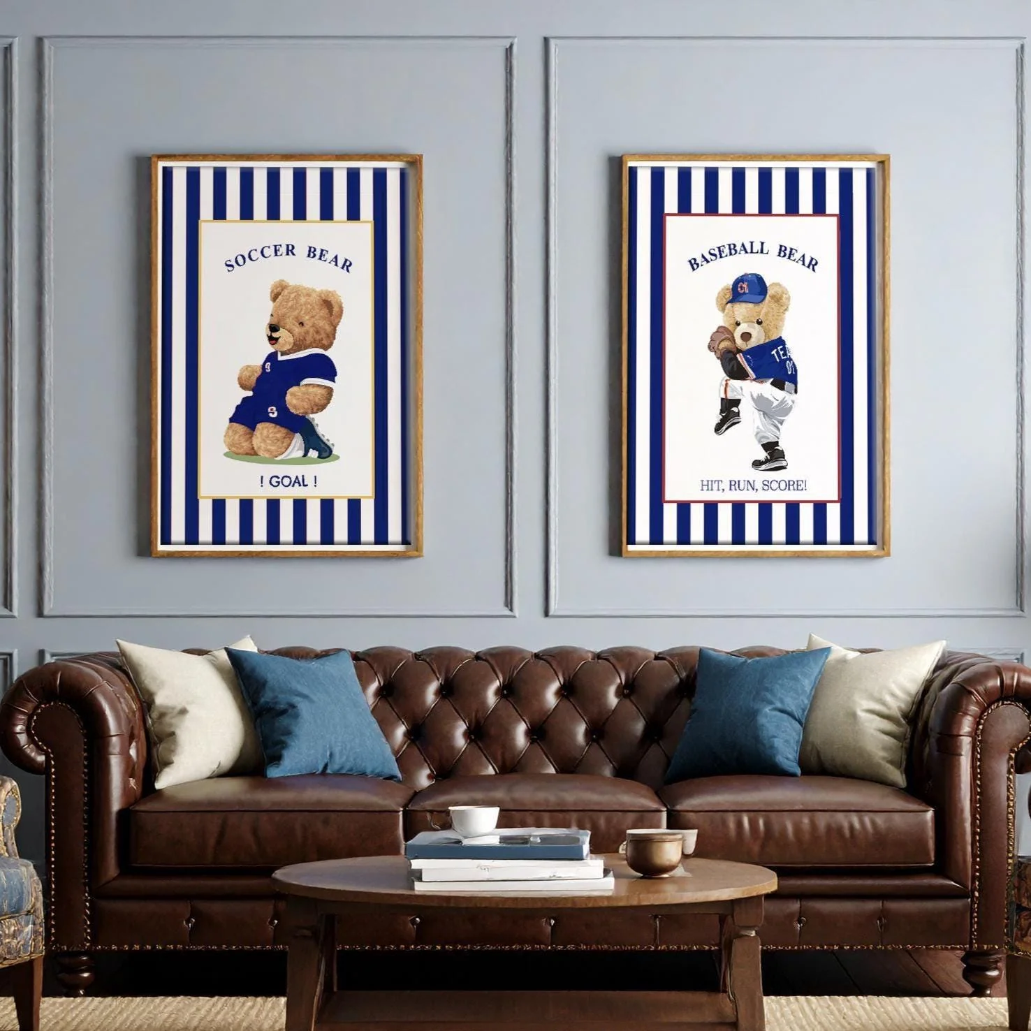 Bear Wall Art Set of 3 Striped Artwork Sport Themed Prints - Image 7