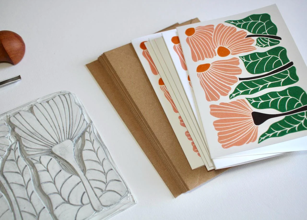 Garden Chorus Floral Linocut Notecards | Set of 8 Note Cards & Envelopes - Image 3