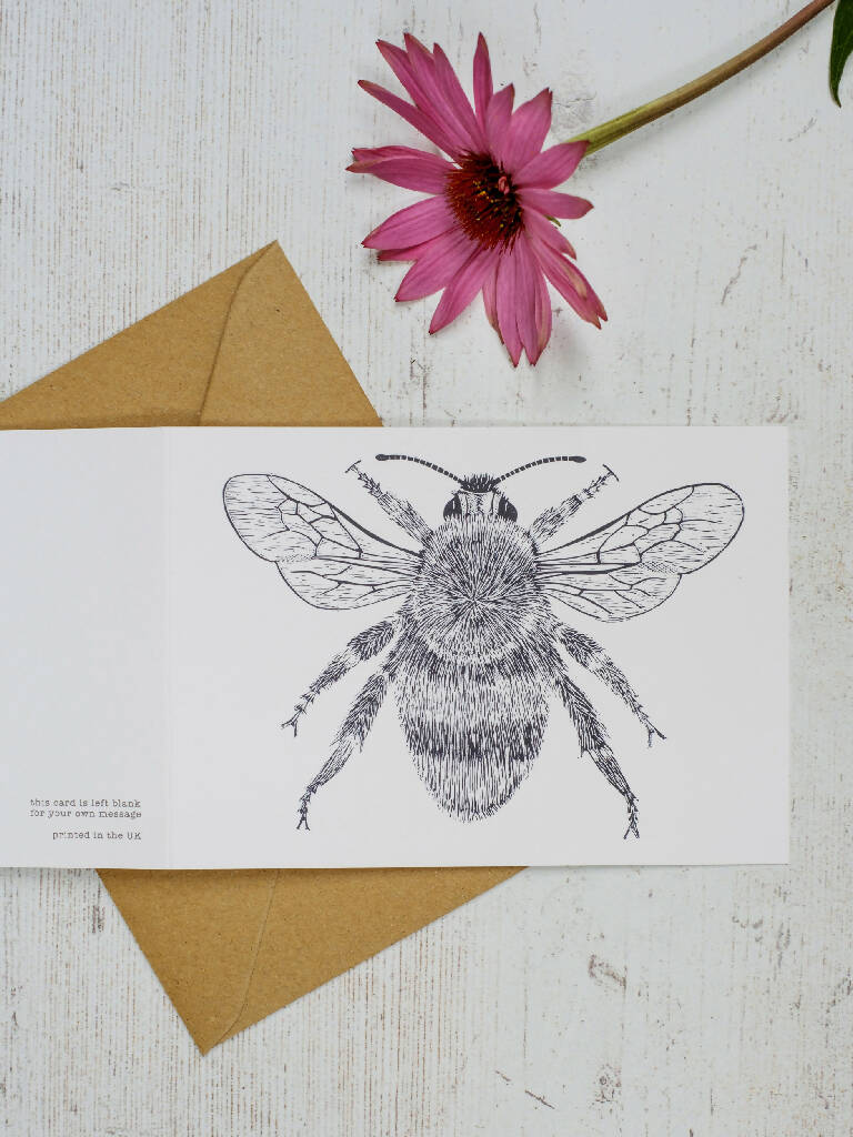 Bee A6 Lino Print Greeting Card - Image 2