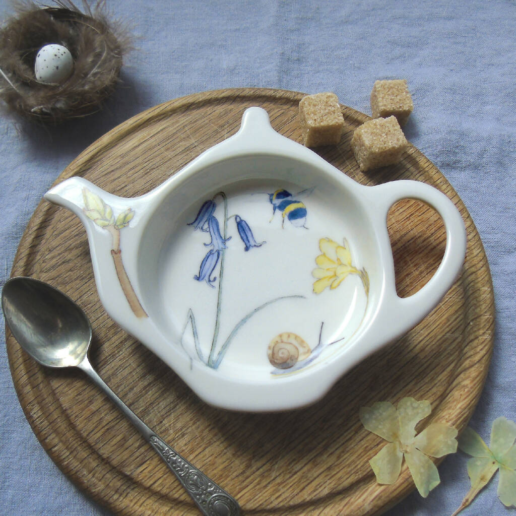 Bee and Spring Flower Bone China Teabag Tidy - Image 5