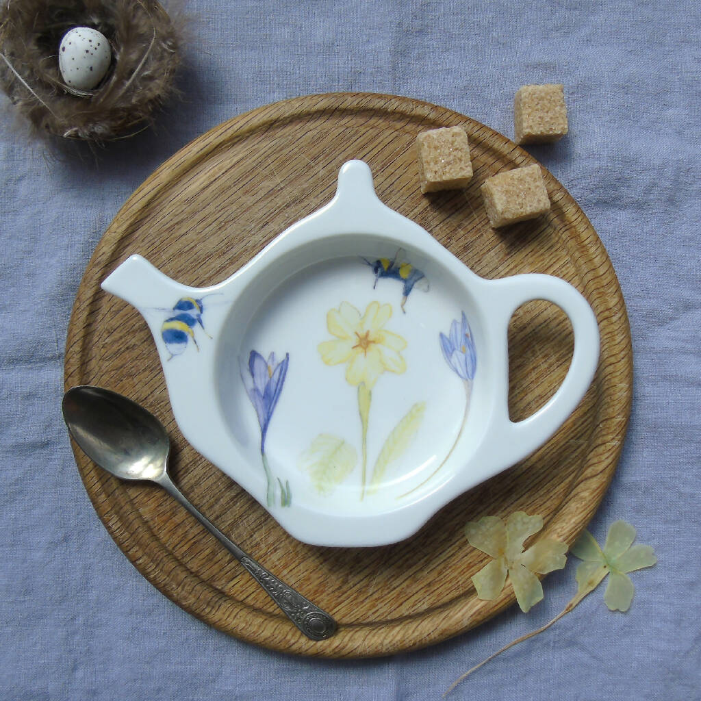 Bee and Spring Flower Bone China Teabag Tidy - Image 6