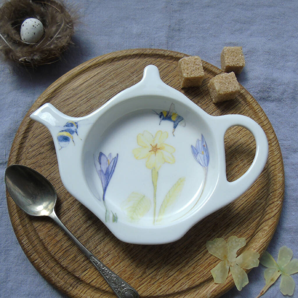 Bee and Spring Flower Bone China Teabag Tidy - Image 7