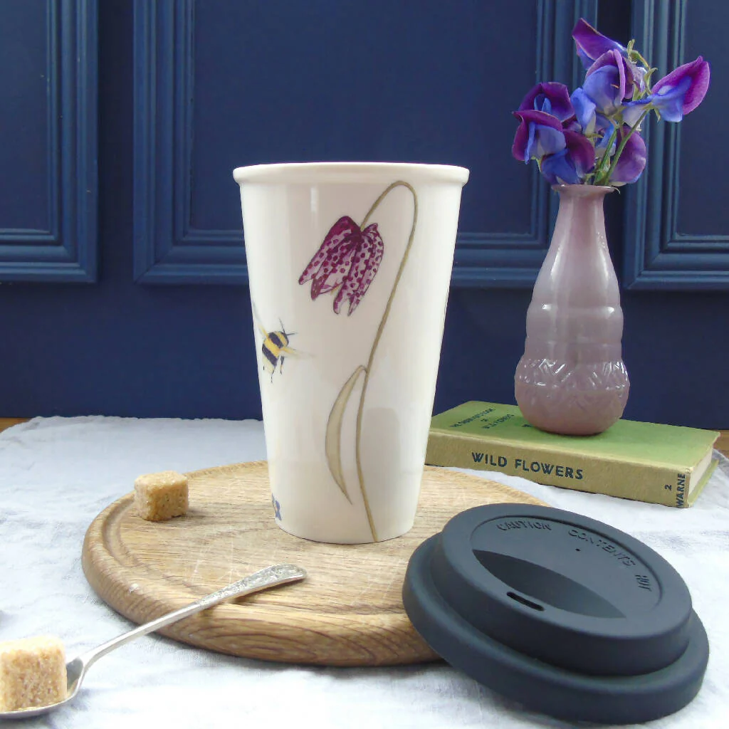 Bee and Spring Flowers Bone China Travel Mug - Image 3