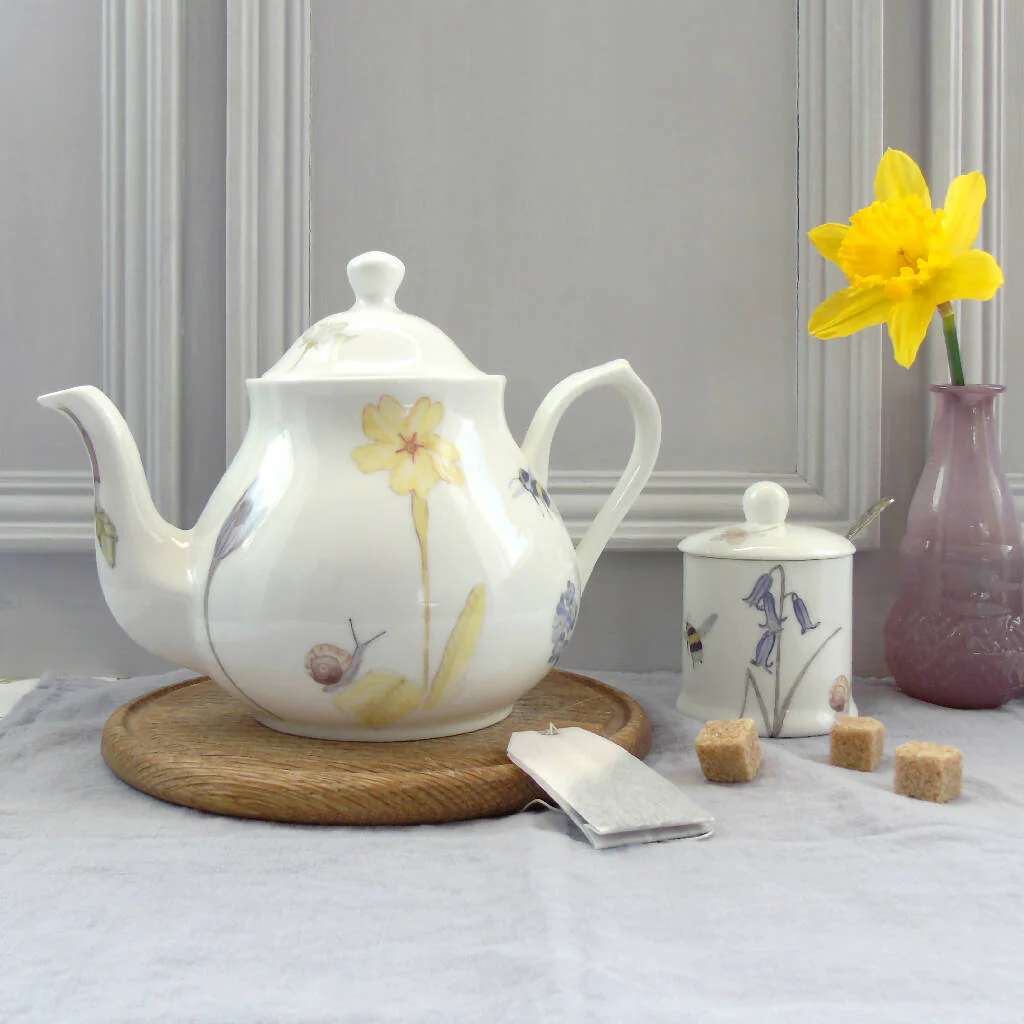 Bee and Spring Flowers Bone China Large Teapot - Image 4
