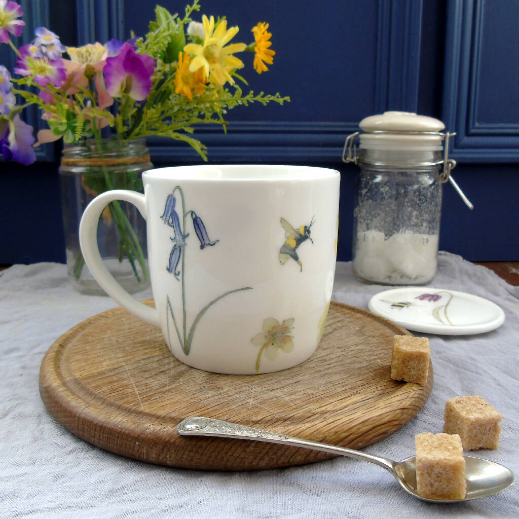 Bee and Spring Flowers Bone China Mug - Image 3