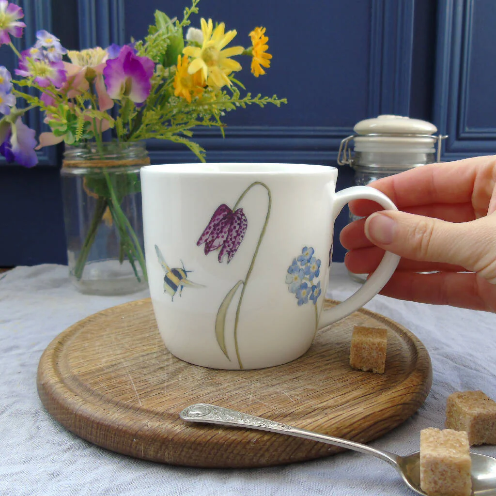 Bee and Spring Flowers Bone China Mug - Image 4