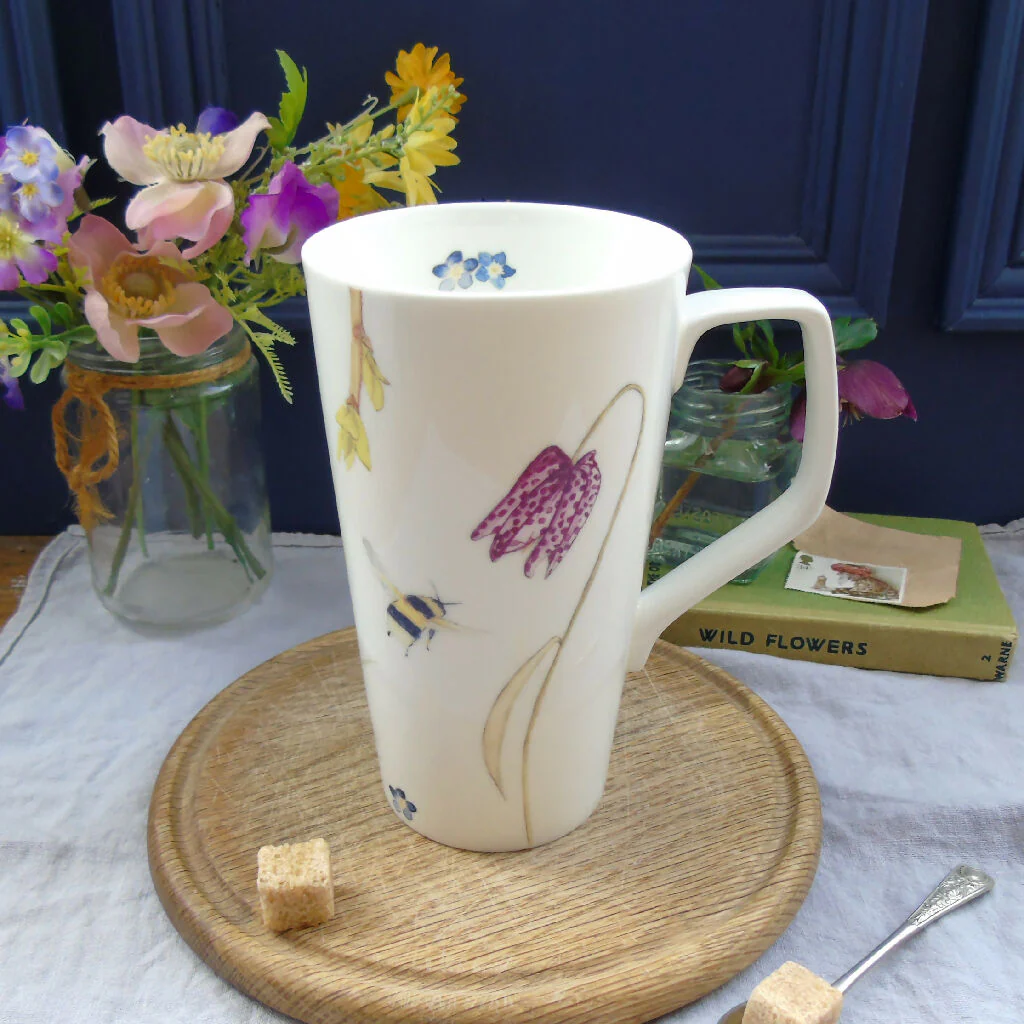 Bee and Spring Flowers Bone China Tall Mug - Image 3