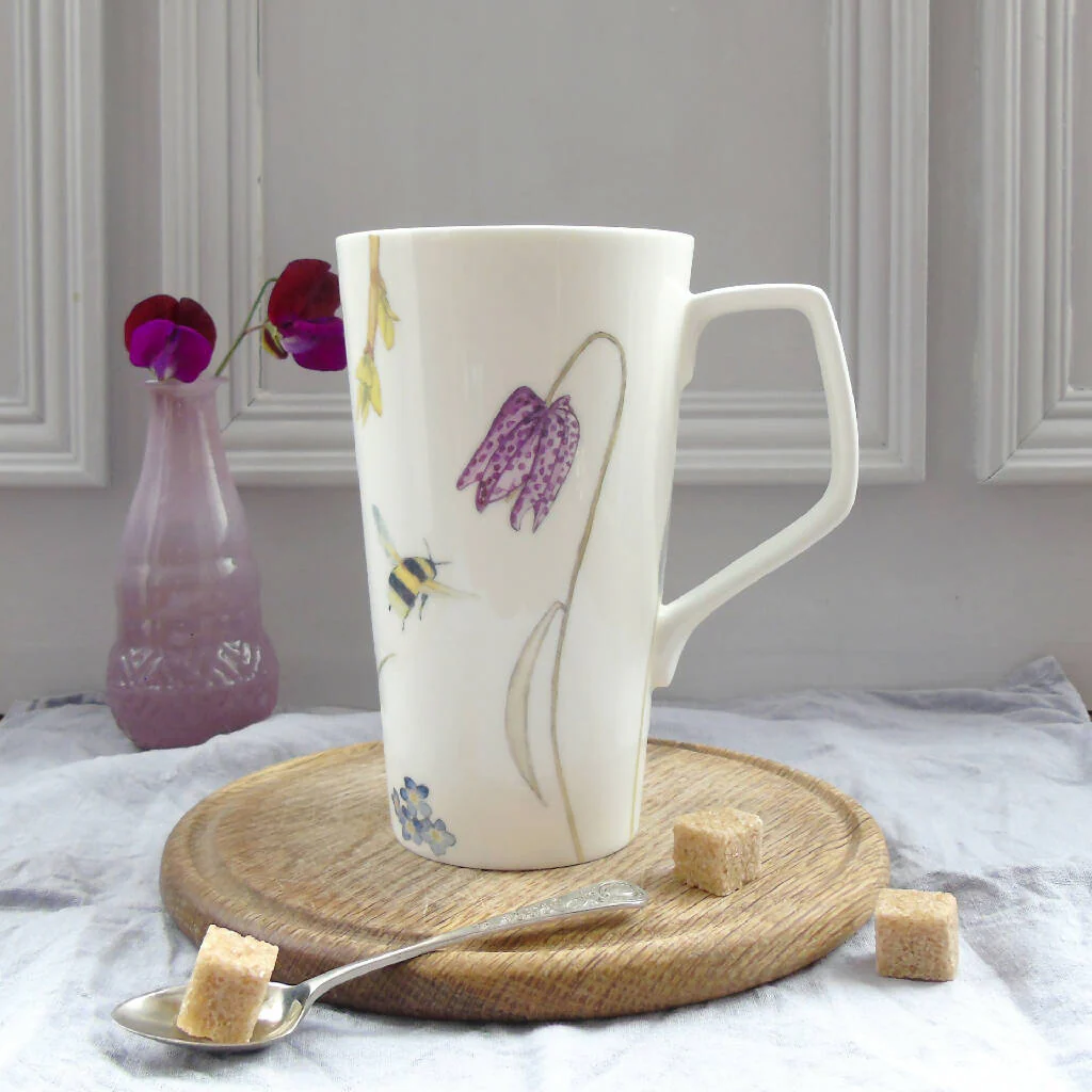 Bee and Spring Flowers Bone China Tall Mug - Image 4