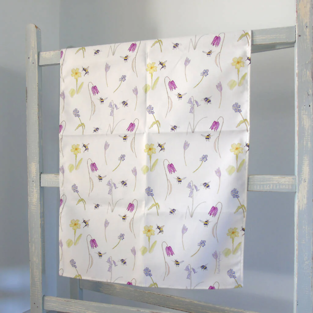 Bee and Spring Flowers Premium Cotton Tea Towel - Image 3