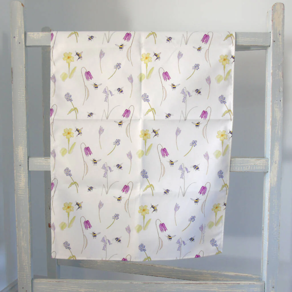 Bee and Spring Flowers Premium Cotton Tea Towel - Image 4