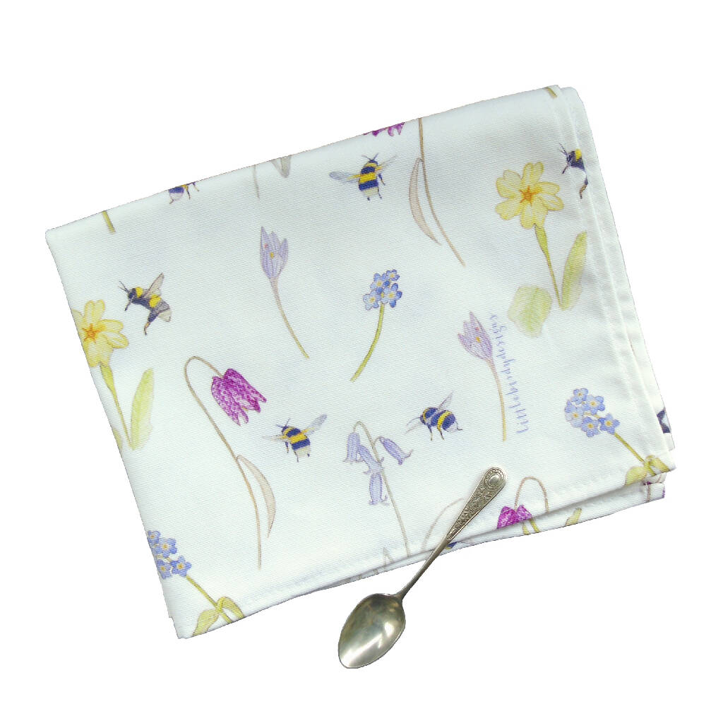 Bee and Spring Flowers Premium Cotton Tea Towel - Image 5