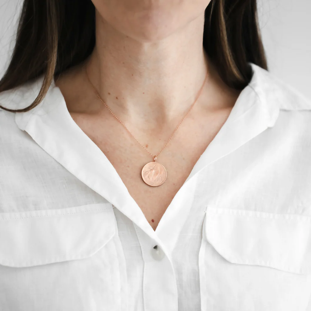 Bee Coin Necklace - Rose Gold Vermeil Chain - Image 3