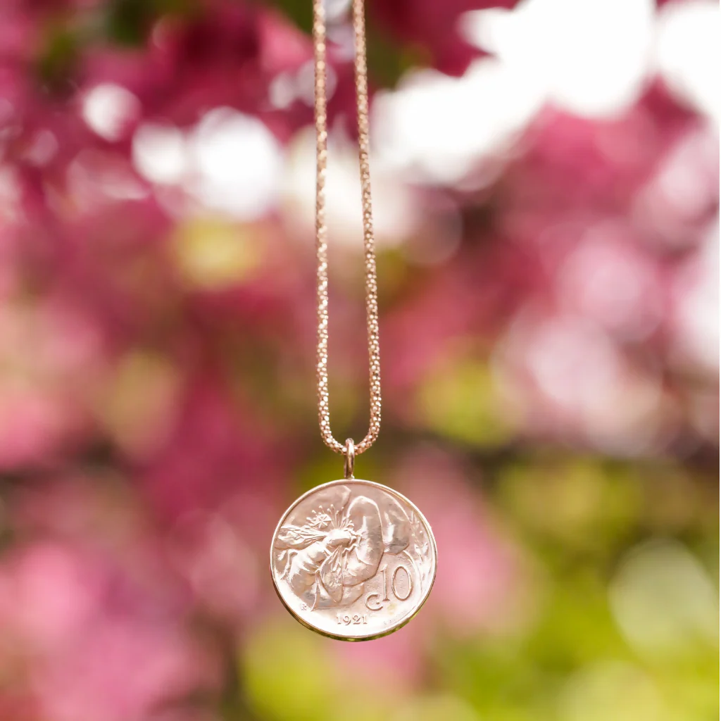 Bee Coin Necklace - Rose Gold Vermeil Chain - Image 4
