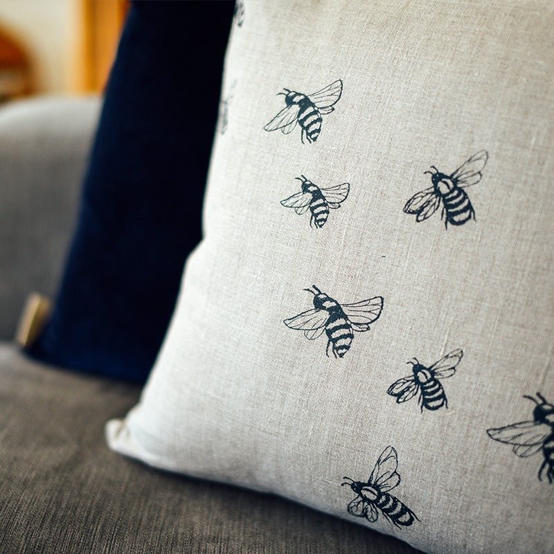 Bee Cushion Hand Printed Pure Linen - Image 3